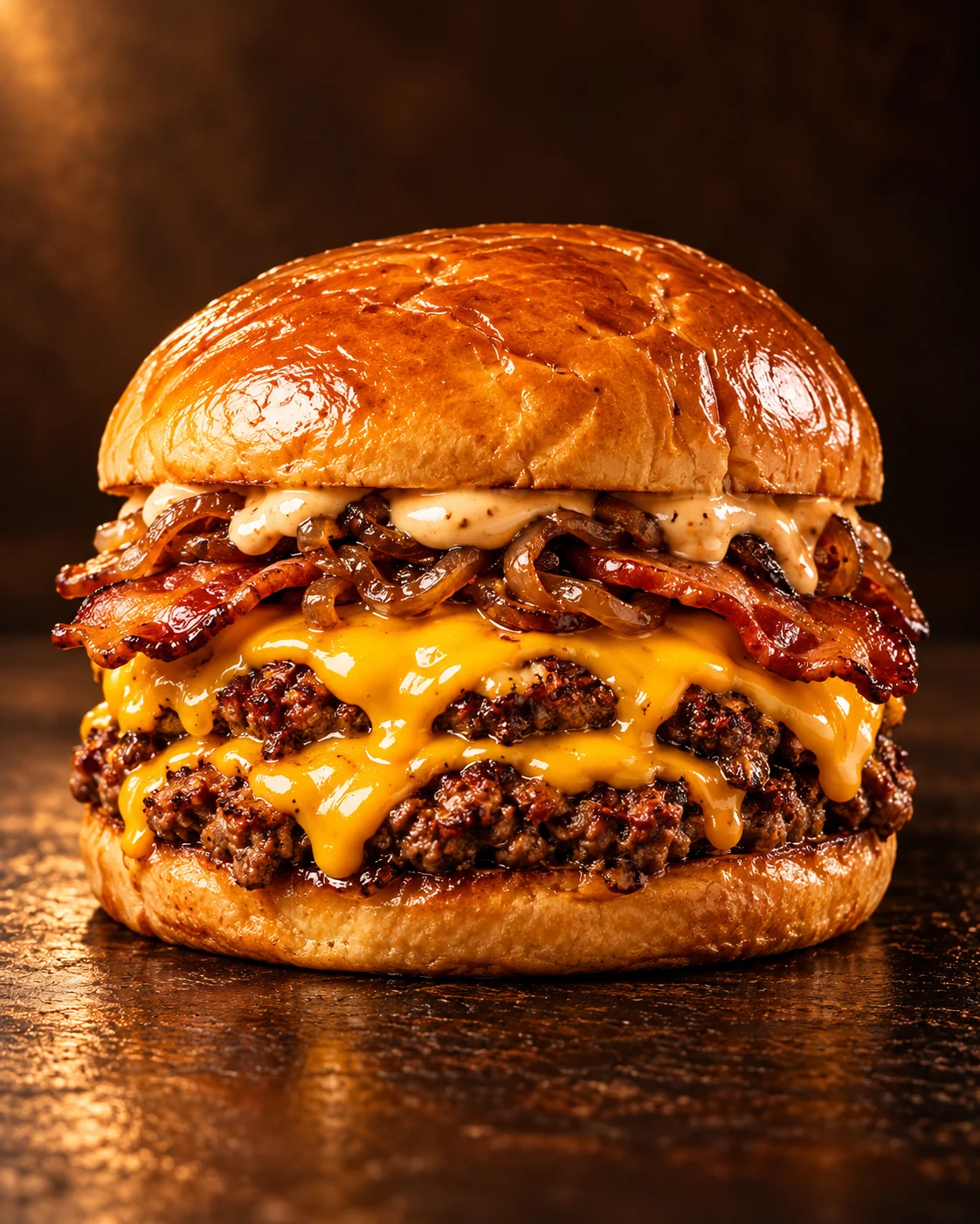 Burger con doppio smash, cheddar fuso e bacon